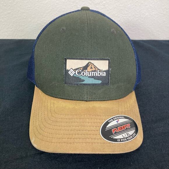 Columbia Flexfit Mesh Ball Cap L Unisex Breathable Multicolor Everest Green Tan - Picture 2 of 12